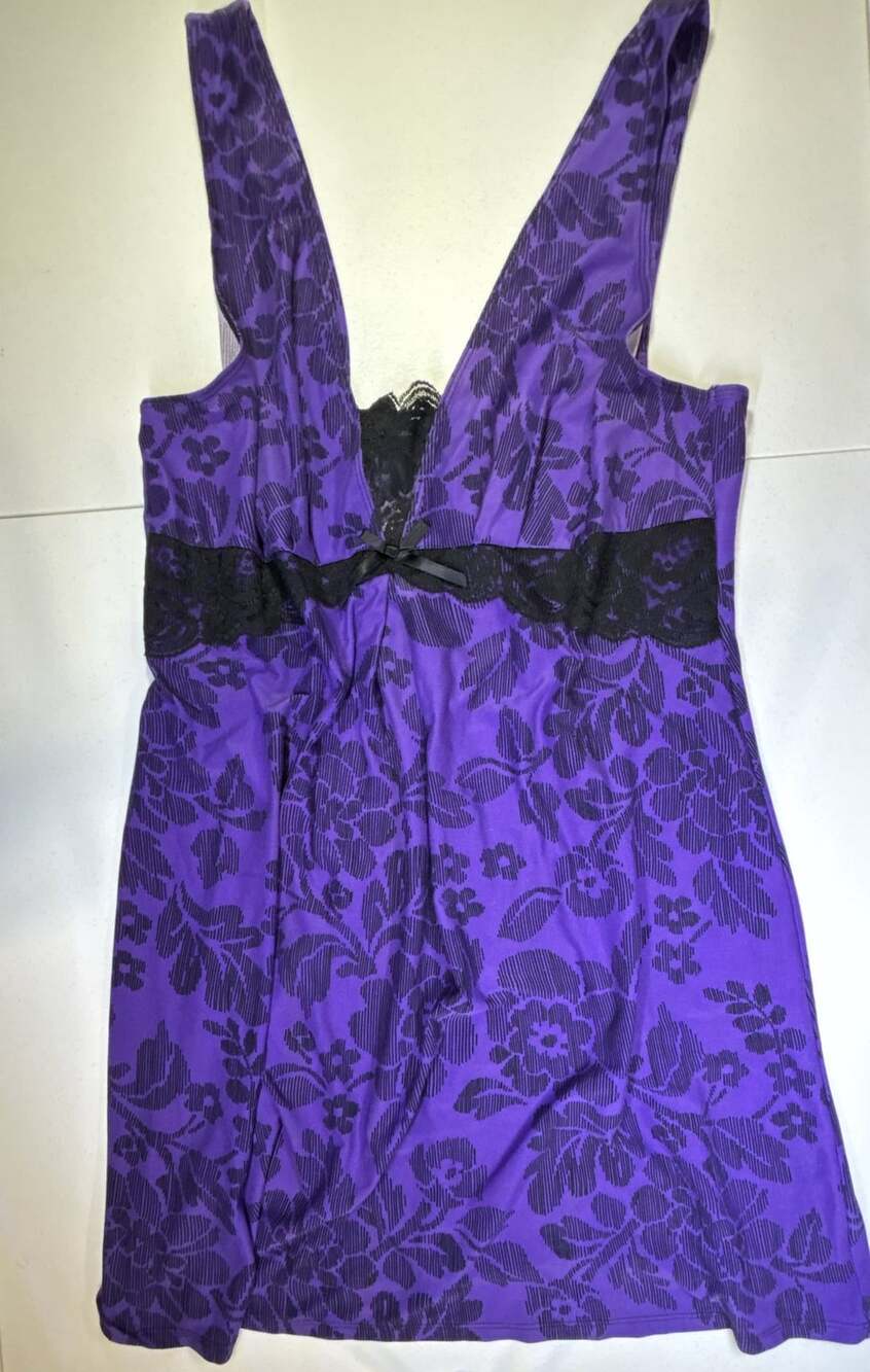 California Dynasty Nightgown Slip Dress Purple Floral Lace